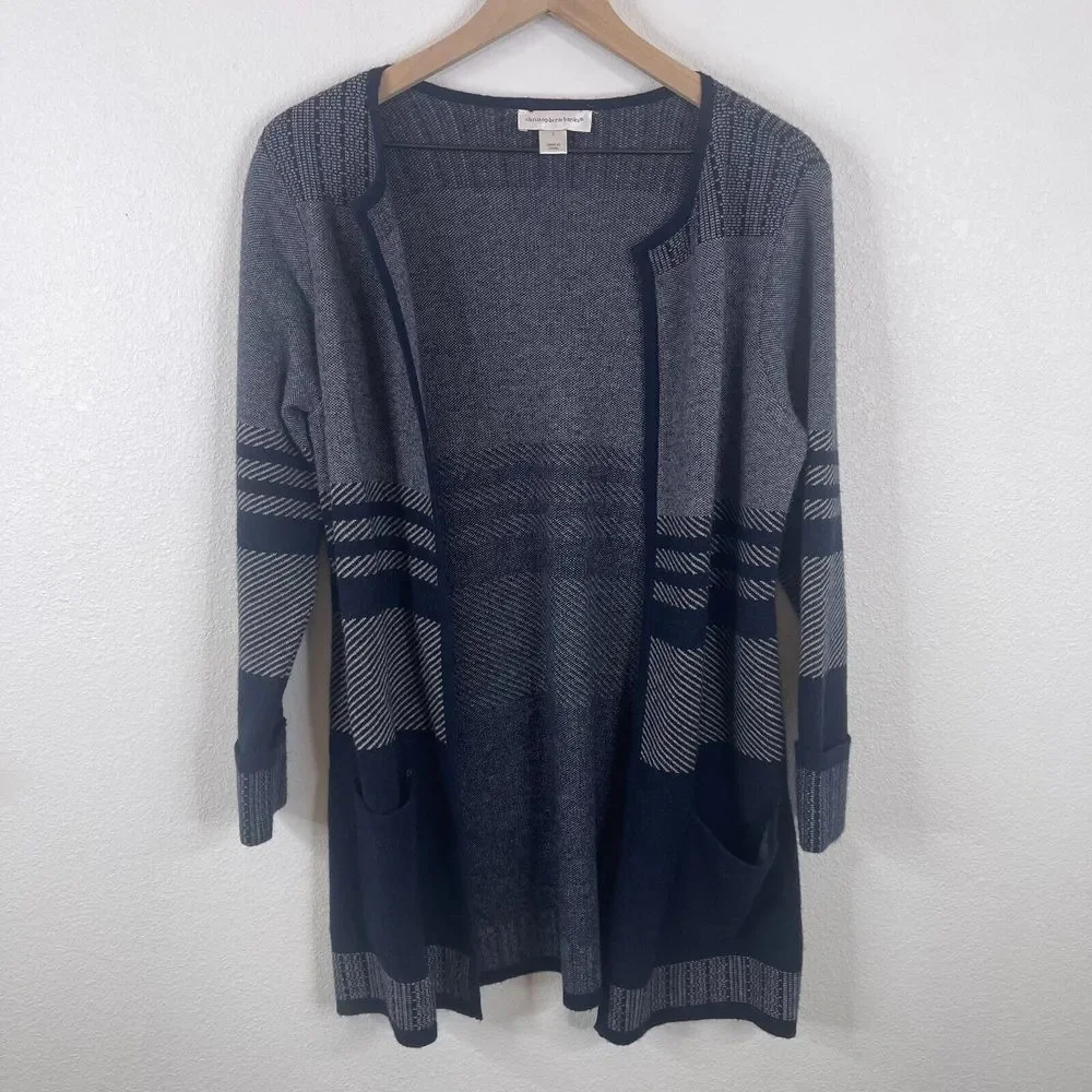 Christopher & Banks Womens Wool‎ Blend Cardigan Sweater Size S Blue Colorblock